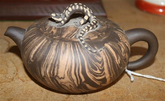 Chinese Yixing pottery agate teapot and cover, early 20th century(-)